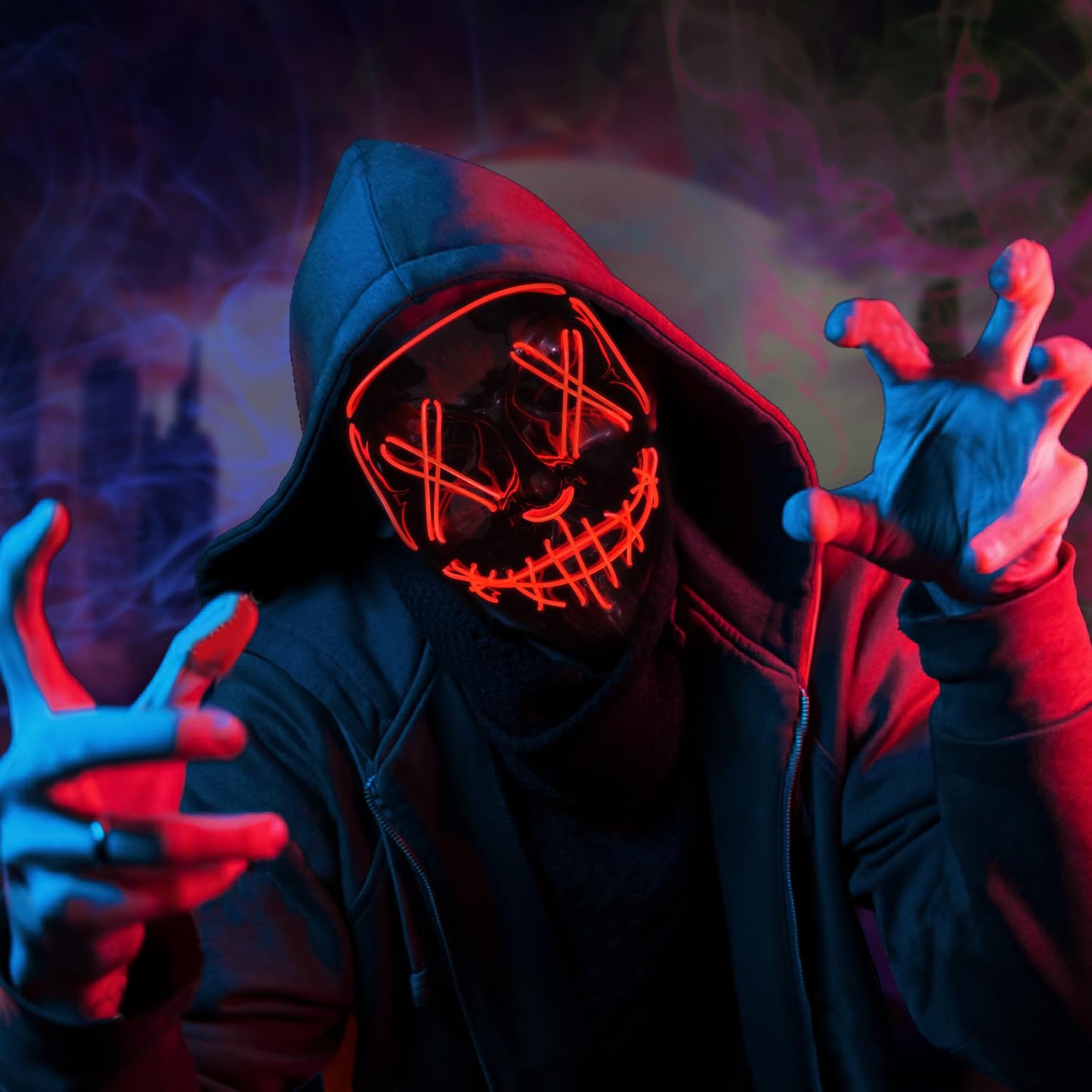 BOMLY Halloween Purge Light Up Scary Mask - LED EL Wire Mask for Festival Party Gifts