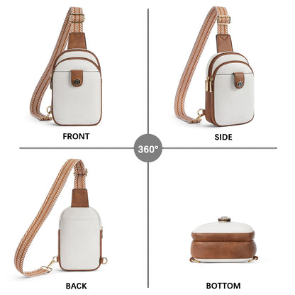 BOSTANTEN Small Sling Bag Crossbody Bags for Women Trendy Crossbody Purse Leather Chest Bag, Beige