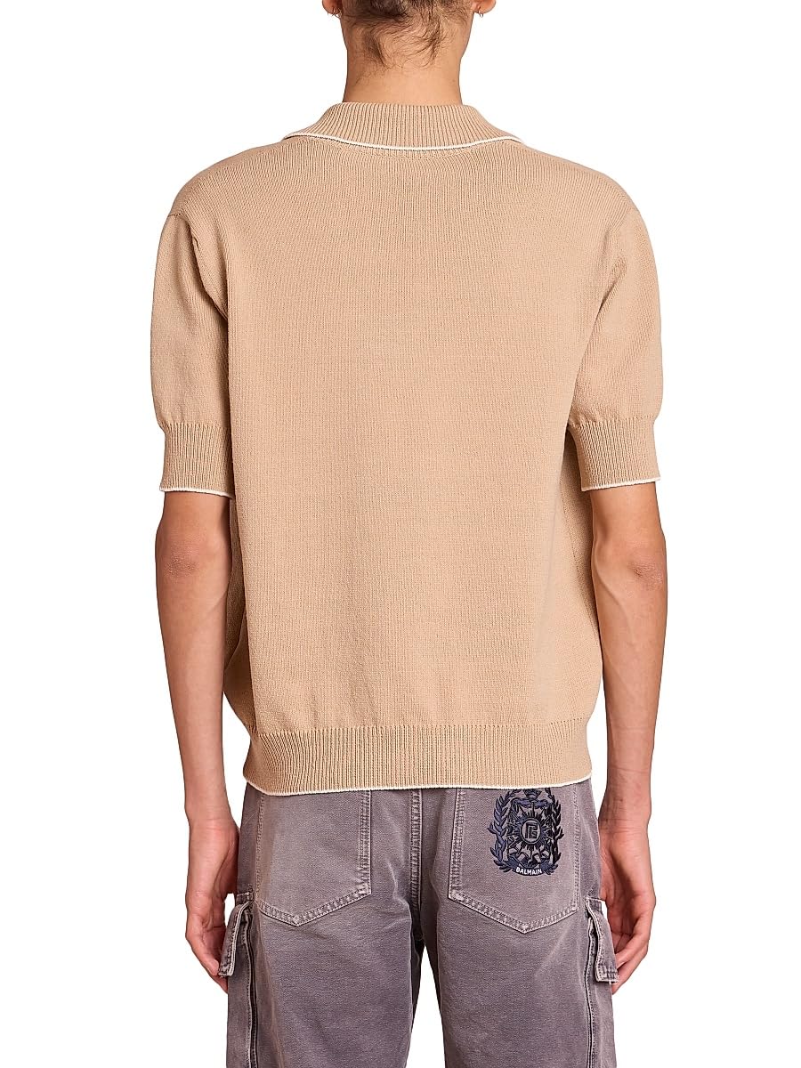 Balmain, Emblem Cotton-Blend Polo Shirt, Medium, Beige Natural