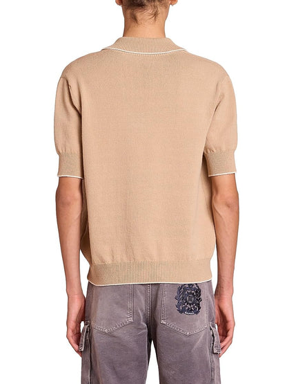 Balmain, Emblem Cotton-Blend Polo Shirt, Medium, Beige Natural