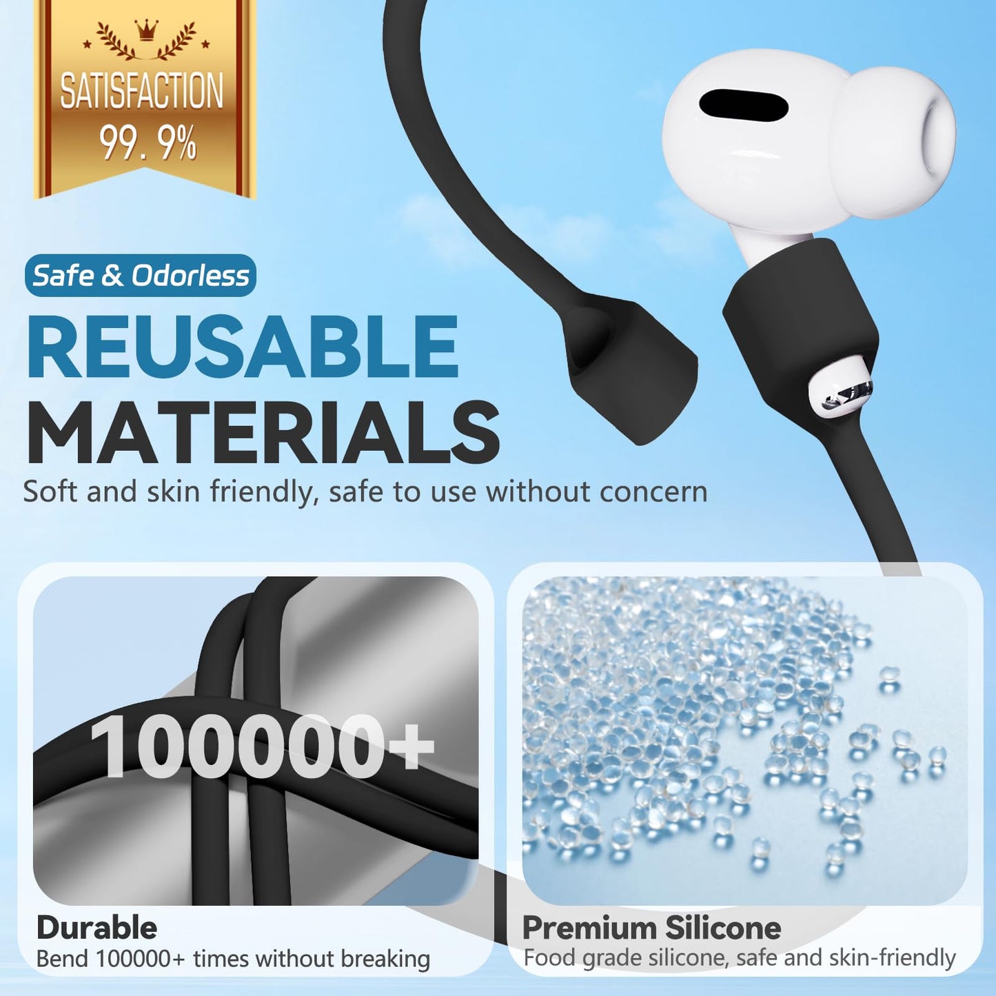 5 Pack Ultra Strong Magnetic AirPods Straps, Anti-Lost Cord for AirPods 4rd / AirPods Pro 1st and 2nd / AirPod 3rd /AirPod 1st and 2nd,Silicone Sports Lanyard and Ear Hook- 5 Straps + 2 EarHook