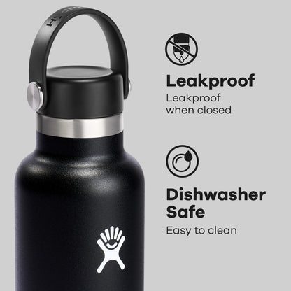 Hydro Flask Water Bottle - Insulated Stainless Steel - Non Spill, Leakproof in 21 Oz Black