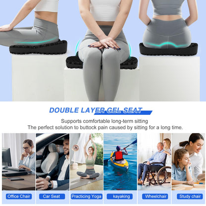 Airllantry Thicken 19.7in Seat Cushion, Gel Seat Cushion for Long Sitting–Office Chair, Wheelchair, Car Cushion, Large Cooling Pad for Back Pain, Sciatica, Tailbone Pain Relief