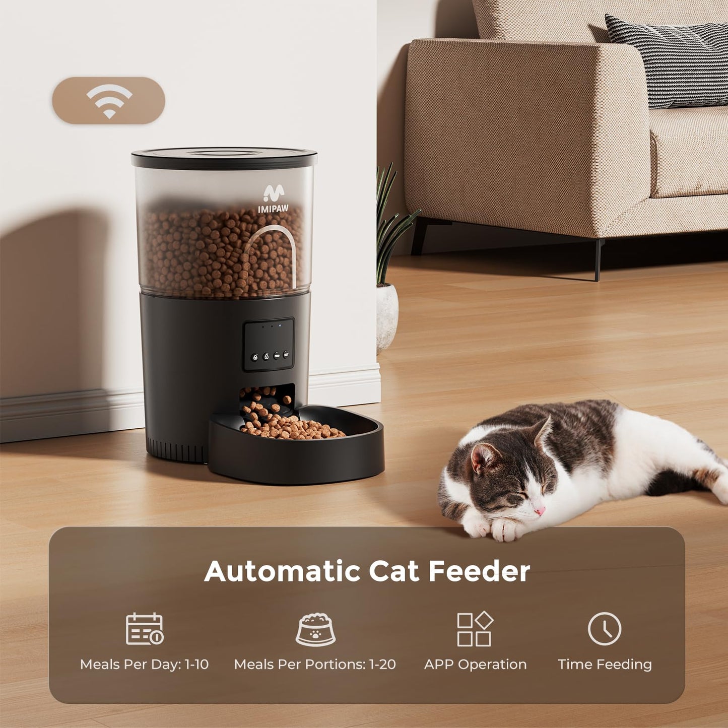 IMIPAW Automatic Cat Feeder WiFi and Water Dispenser, Timed Dry Food Dispenser APP Remote Control, Programmable Portions, Cat Fountains for Drinking with Filter, Small Pets (Combo 3L)