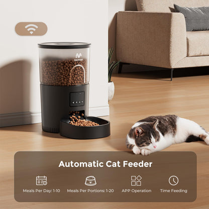 IMIPAW Automatic Cat Feeder WiFi and Water Dispenser, Timed Dry Food Dispenser APP Remote Control, Programmable Portions, Cat Fountains for Drinking with Filter, Small Pets (Combo 3L)