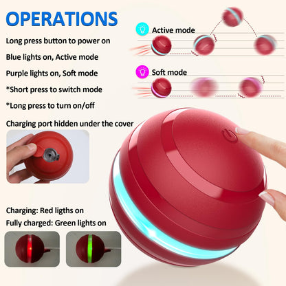 BENTOPAL Interactive Dog Balls with Motion Activated, Wicked Ball Squeaky Dog Toy Oxford Bag Keep Dogs Busy (Red Ball)