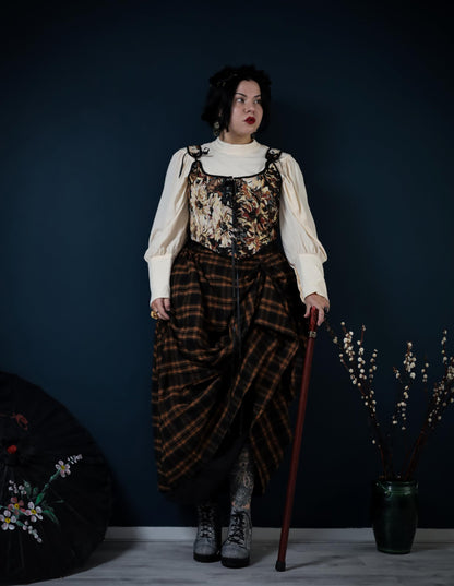 Women Plaid Skirts High Waist Ruffle Skirt Long Skirts with Pockets Orange Plaid S