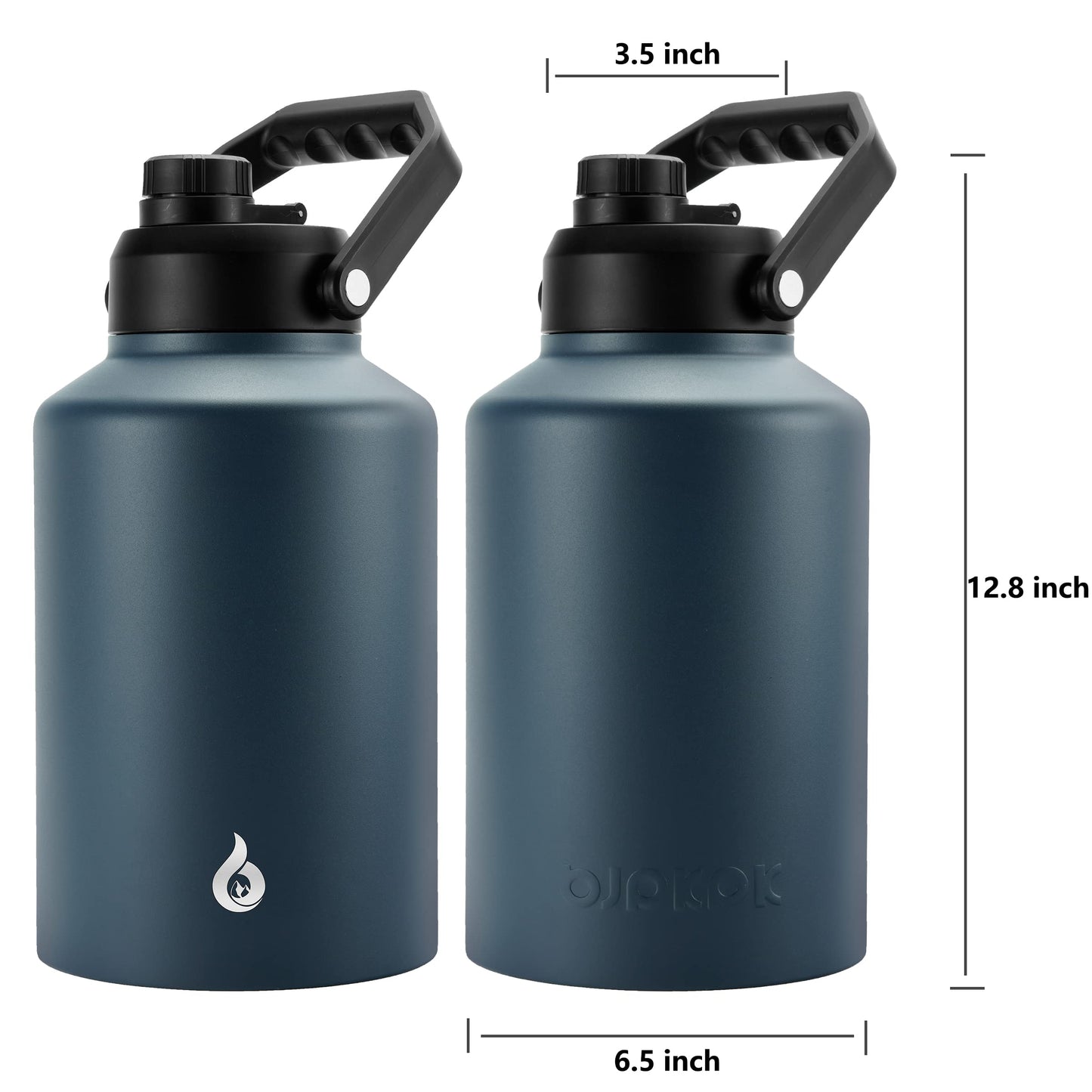 BJPKPK One Gallon(128 oz) Insulated Water Bottle, Dishwasher Safe Stainless Steel Thermo, BPA Free Jug with Ergonomic Handle & Anti-slip Bottom, Large Water Bottle, Navy Blue