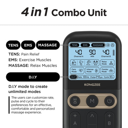 4 in 1 - D.I.Y & Tens Unit & EMS & Massage Muscle Stimulator, Dual Channel TENS Units Therapy Machine for Pain Relief, FDA Cleared Rechargeable Electronic Pulse Massager,with 12pcs Electrode Pads