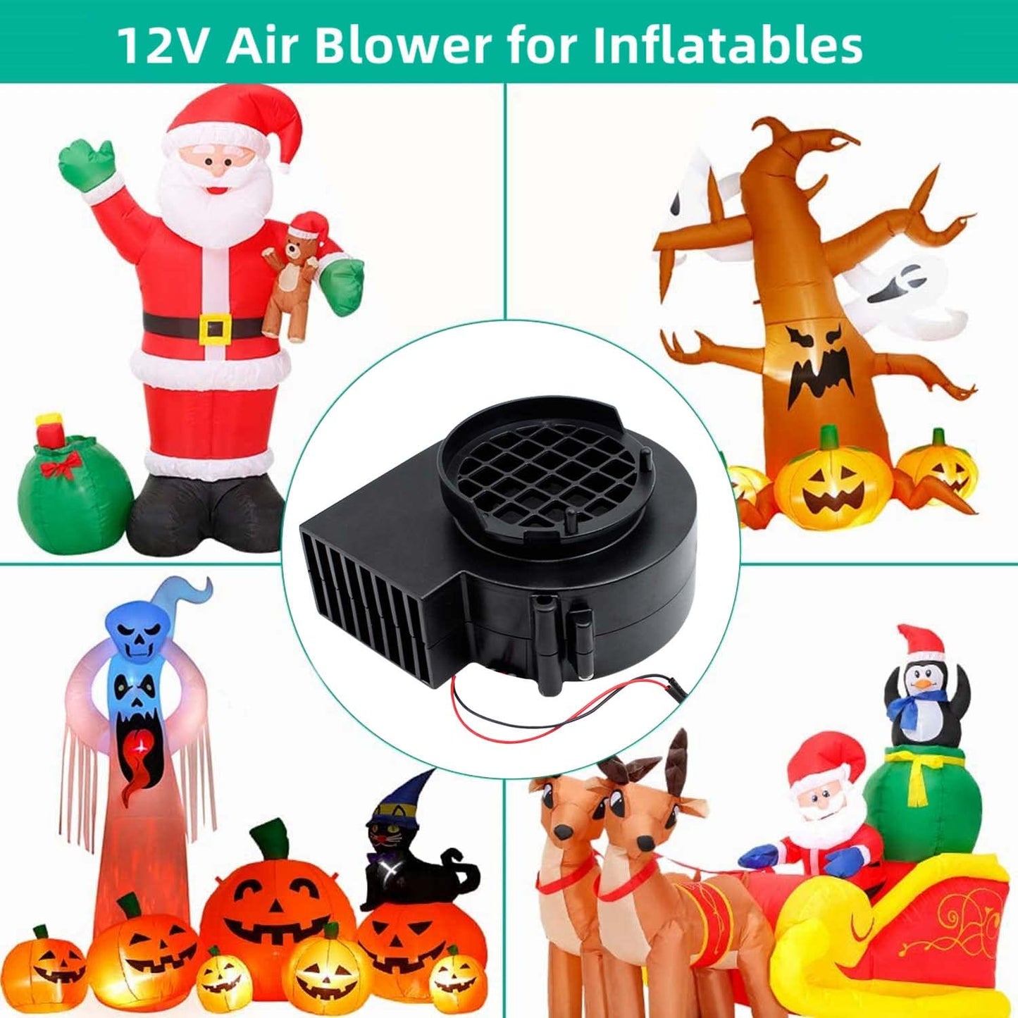 Air Blower for Inflatables 12V 0.8A Fan Blower Replacement with 3 LED Lights for Garden Yard Inflatable Decor Halloween Christmas Holiday Inflatables (Air Blower 0.8A)