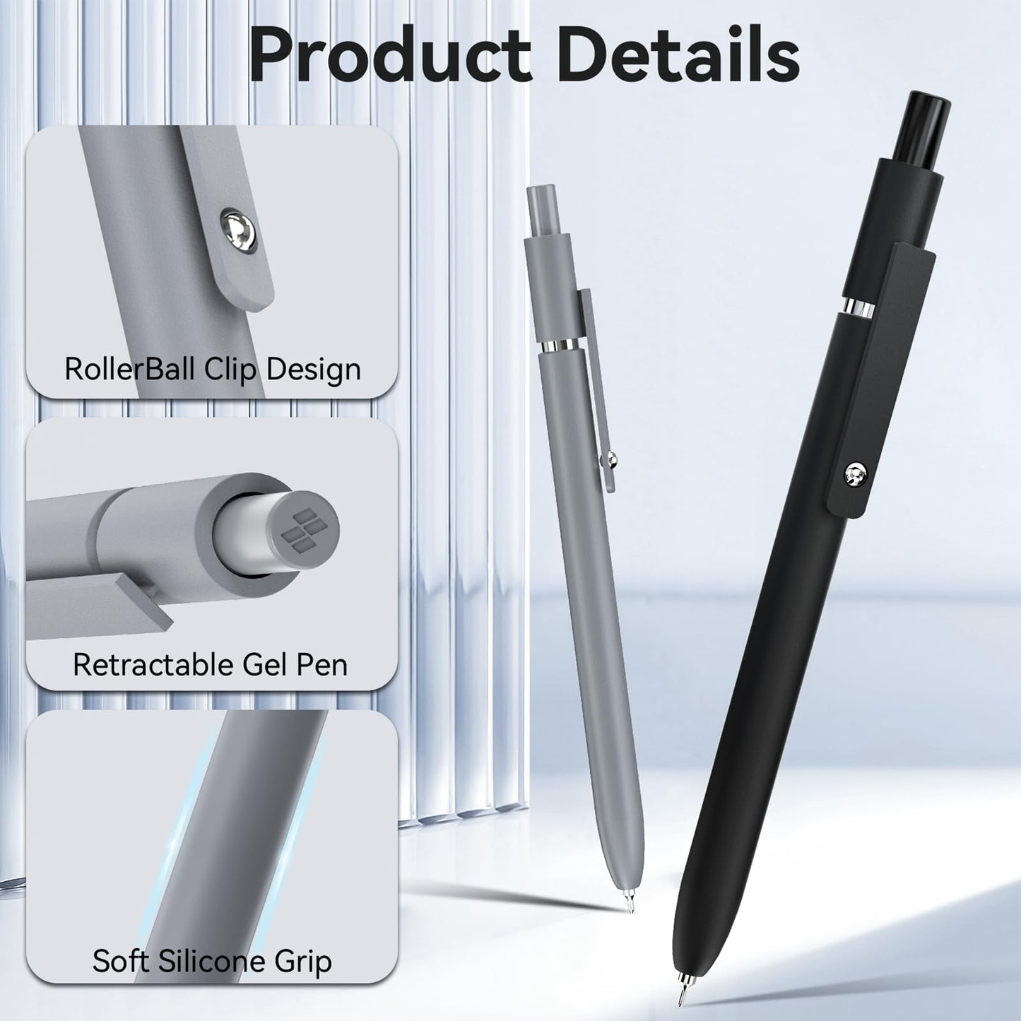 ACEES Gel Pens, 6 Pcs 0.5mm Fine Point Black Ink Pen With Smooth Writing, Office Desk Accessories, School Supplies Gifts for Men Women, Quick Dry Pens For Journaling, Black/Gray/White