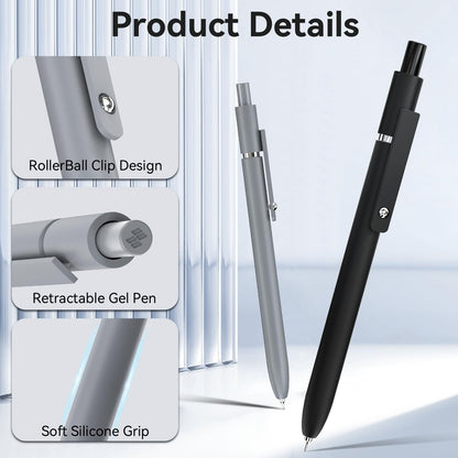 ACEES Gel Pens, 6 Pcs 0.5mm Fine Point Black Ink Pen With Smooth Writing, Office Desk Accessories, School Supplies Gifts for Men Women, Quick Dry Pens For Journaling, Black/Gray/White