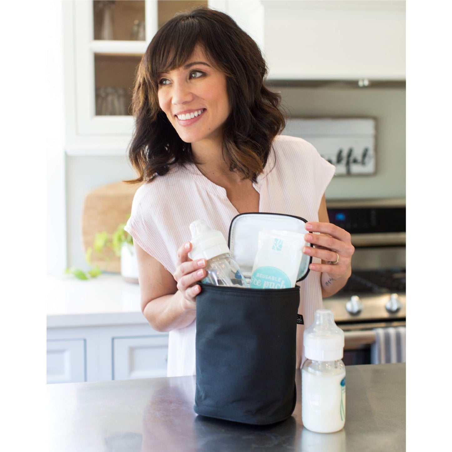 J.L. Childress TwoCOOL Breast Milk Cooler Travel Bag - Insulated Baby Bottle Storage Bag, Portable Organizer Pack for Breast Milk, Use for Daycare or On The Go, Fits 2-4 Bottles - Black