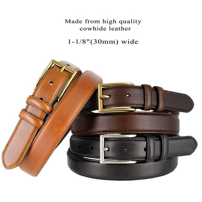 HJ-10 Men's Oil-Tanned Genuine Leather Dress Classic Belt 1-1/8"(30mm) Wide (Tan, 36.)