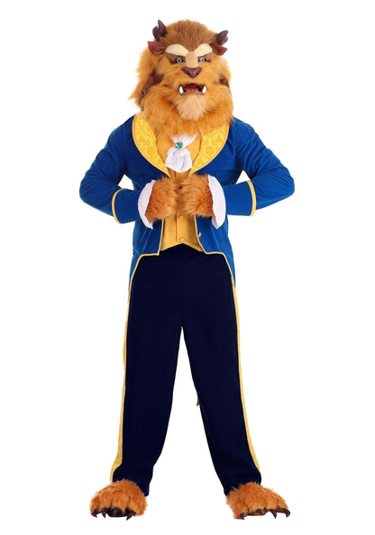 Adult Beast Costume | Disney Beauty and the Beast Men's Mouth Mover Full Head Mask | Dressed To Impress Blue Suit Outfit Medium