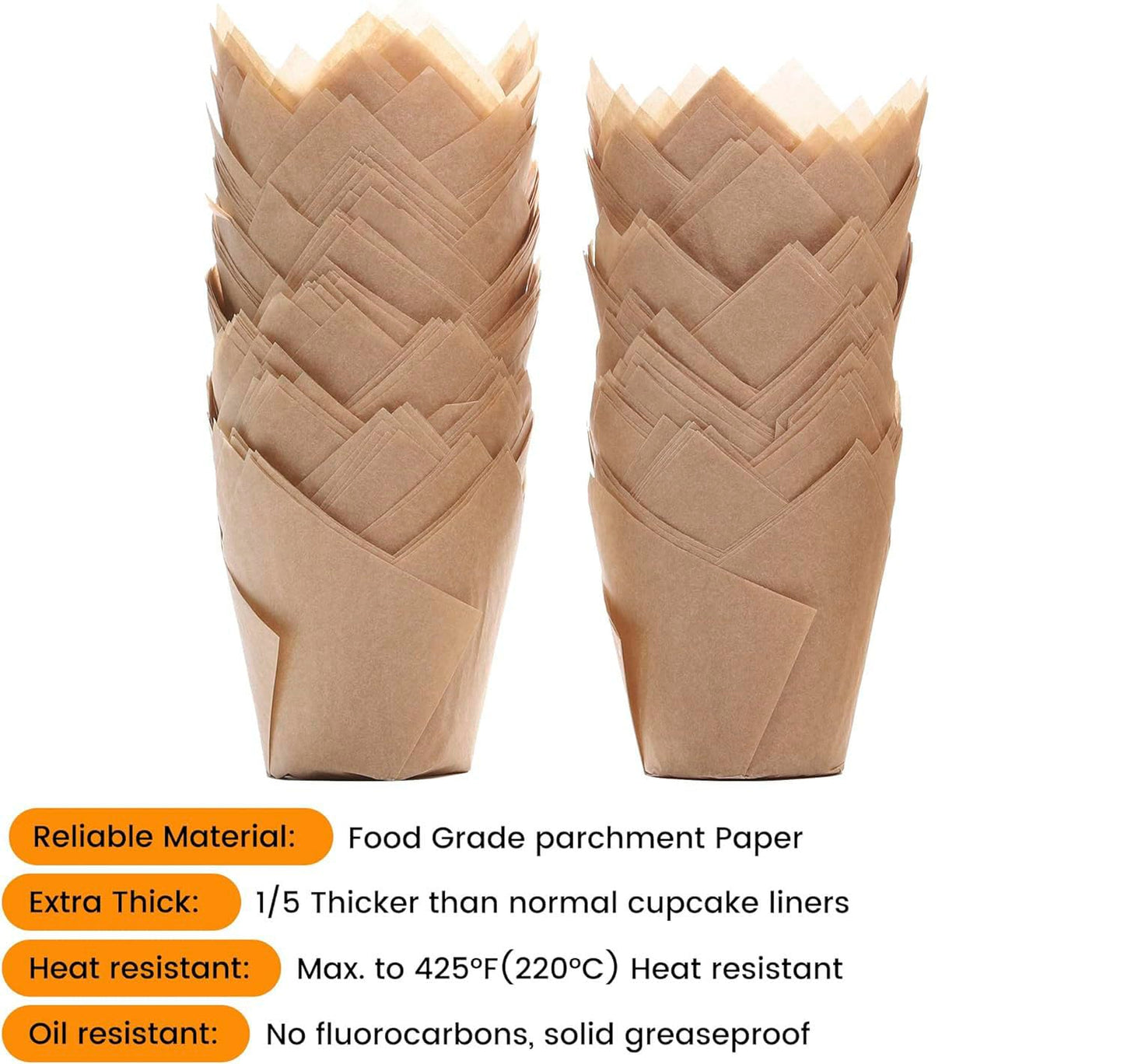 Bake Choice 200pcs Natural Tulip Cupcake Liners for Baking Cups Unbleached European Parchment paper Tulip Muffin Liners, Cupcake Wrapper for Party, Christmas