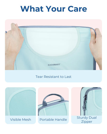 BAGSMART Compression Packing Cubes, 6 Set Packing Cubes for Suitcases, Lightweight Suitcases Organizers Bag Set & Compression Travel Cubes, Travel Essentials Packing Organizers Sky Blue