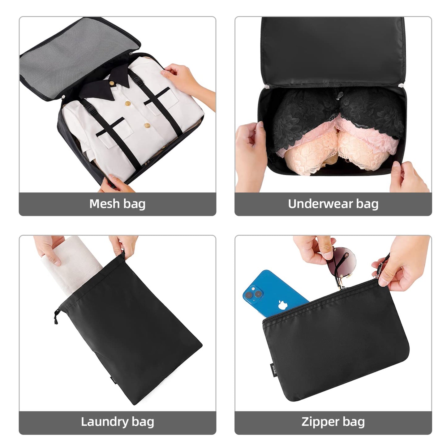 BAGAIL 10 Set Packing Cubes Various Sizes Packing Organizer for Travel Accessories Luggage Carry On Suitcase-Black