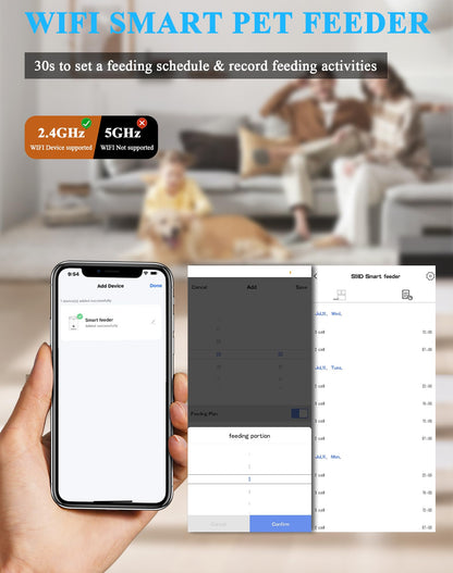 HoneyGuaridan 6L Automatic Cat Feeder for 2 Cats, 2.4G WiFi Enabled Smart Feed Automatic Pet Feeder for Cats & Dogs, Timed Pet Food Dispenser with Stainless Steel Bowl APP Control, 10s Voice Recorder