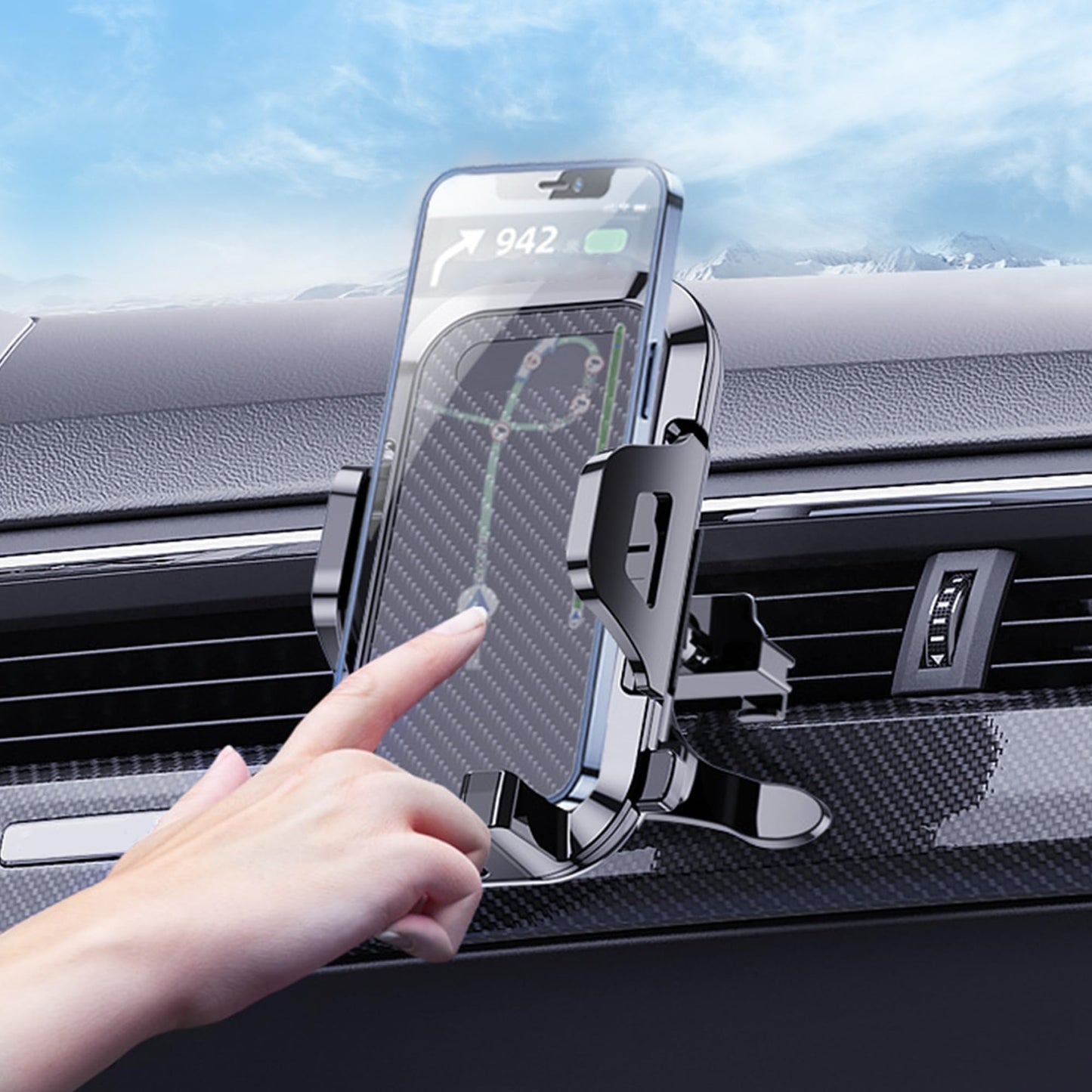 3-in-1 Car Phone Holder Mount Powerful Suction Phone Mount for Car Dashboard Air Vent Windshield,for All iPhone Android Phone (Black)