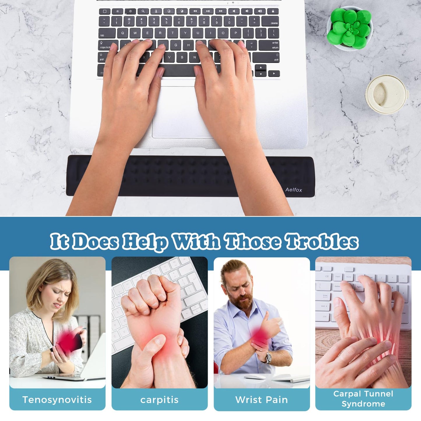 Aelfox Keyboard Wrist Rest for Laptop, Ergonomic Laptop Wrist Pad Wrist Support for Slim 87 Key Gaming Keyboard/Computer/Mac (14.17 x 2.32 x 0.7 Inch)