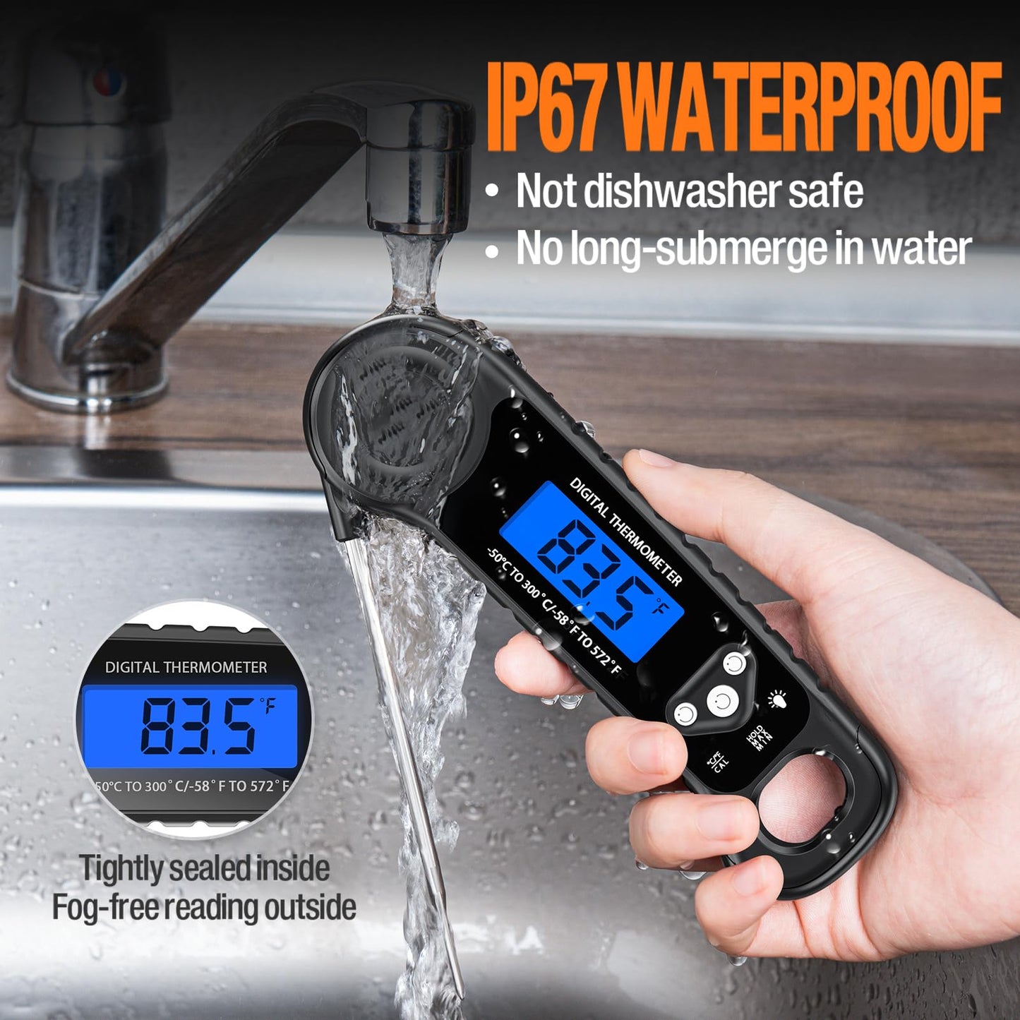 AMMZO Meat Thermometer Digital, Instant Read Food Thermometer - Waterproof for Cooking Deep Fry Oven Smoker Roast, Camping & Kitchen Essentials BBQ Accessories Grill Gifts for Men Him Dad Birthday