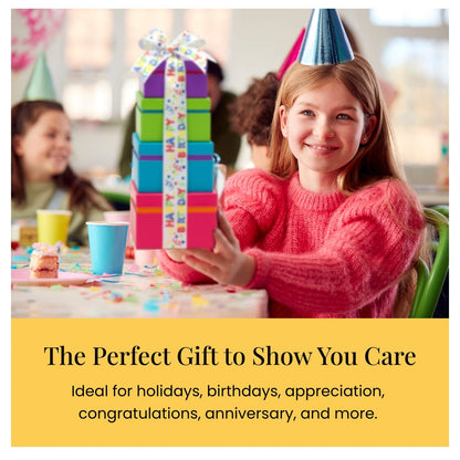 Broadway Basketeers Birthday Gift Basket Tower - Birthday Snack Box with Sweet and Savory Treats for Men, Women, & Kids