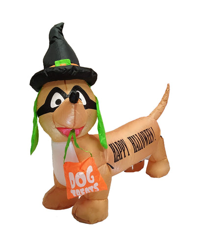 BZB Goods 4 Foot Long Illuminated Halloween Inflatable Dog with Witch Hat and Mask Decoration