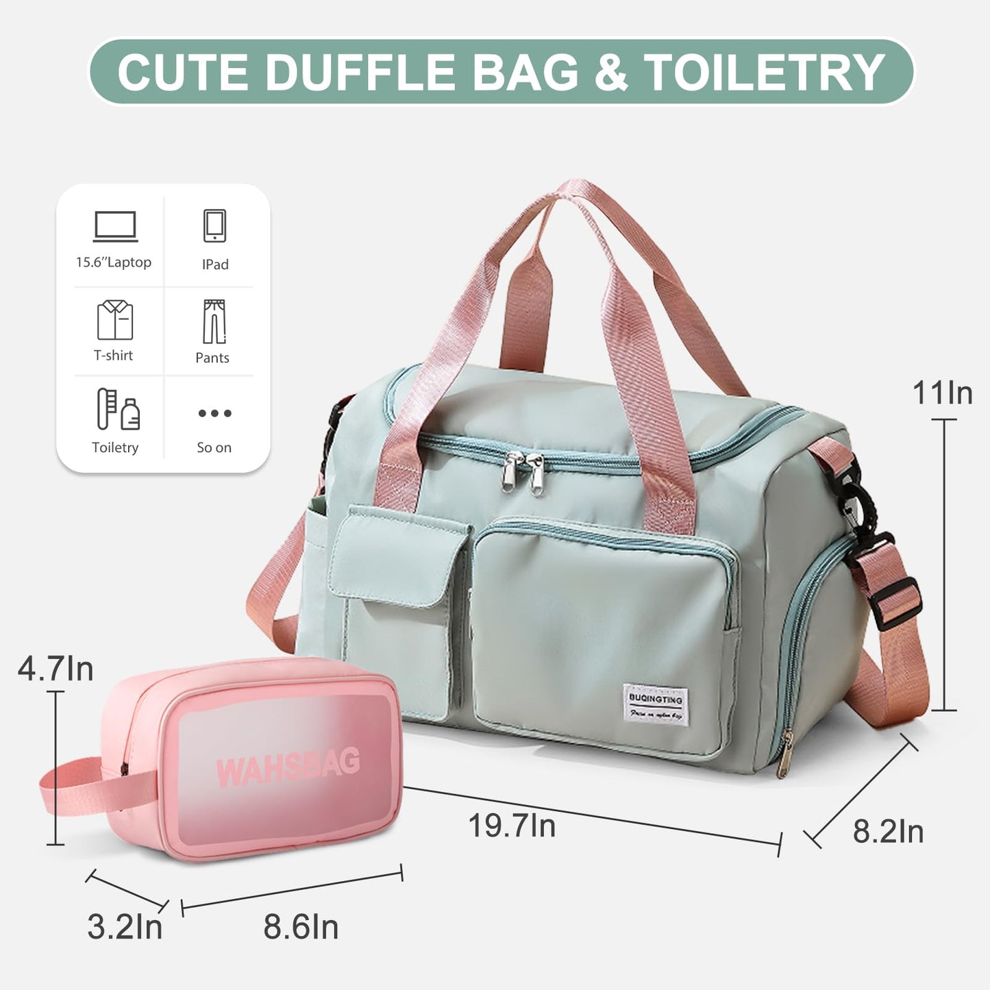 BEULPTN Bag&Toiletry Bag, 05#Green, Gym Bag & Toiletry Bag