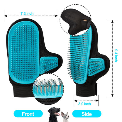 Beenefits 2025 Pet Grooming Glove with Tipped Pin Brush,Special Design Deshedding Glove, Massage Mitt, Perfect Petting Tool for Sensitive Dogs & Cats with Long & Medium Fur - Right-Hand - Blue