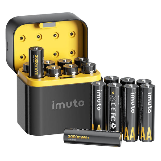 imuto Rechargeable aa Batteries with Charger, 3000mWh aa Lithium Batteries 16 Pack, 8 Slot Storage Box Style Lithium Battery Charger, 1.5V 2A Output, 1600+ Cycle Life, 2.5H Fast Charging