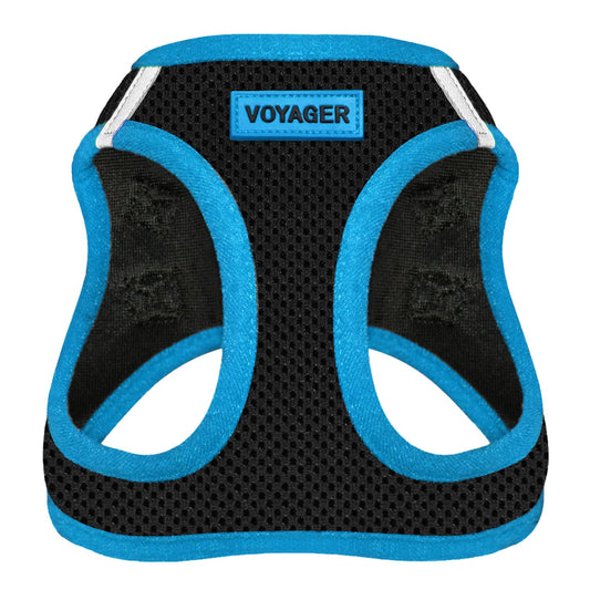 Best Pet Supplies - All Weather Mesh, Reflective, No Pull Harness for Small, Medium Dogs, Cats - Secure with Hook & Loop Fastener, Buckle, Double D-Rings - Black/Blue Trim, M