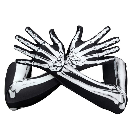 AXBXCX Skeleton Full Finger Wrist Bone Gloves Halloween Long Arm Length Dance Gloves Ghost-XT-03