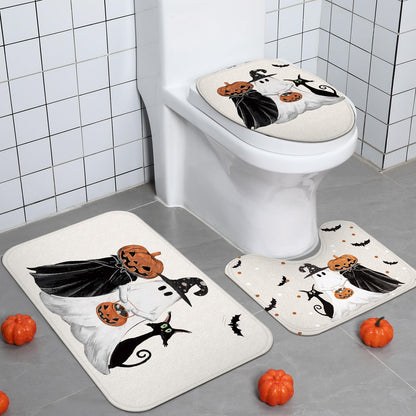 4 Pcs Halloween Ghost Shower Curtain Set 72" Halloween Bathroom Decor Set with 12 Hooks Non Slip Rug Toilet Lid Cover and Bath Waterproof Mat Restroom Shower Accessories Haunted Spooky House Decor