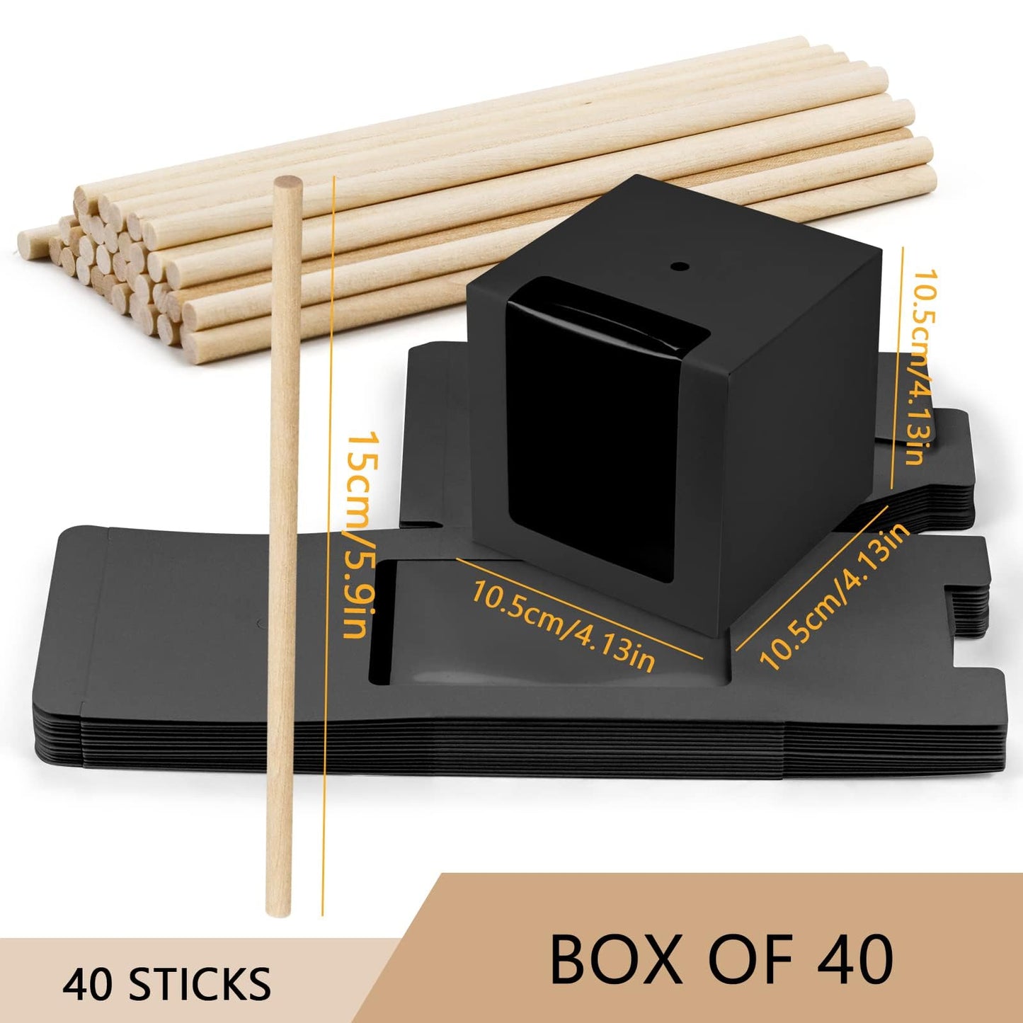 BadenBach 40 Pack Kraft Candy Apple Boxes with Sticks,4" x 4" x 4",Caramel Apple Box Kit Chocolate Cake Treat Boxes with Clear Window for Wedding,Party,Birthday,Baby Shower,Halloween (Black)