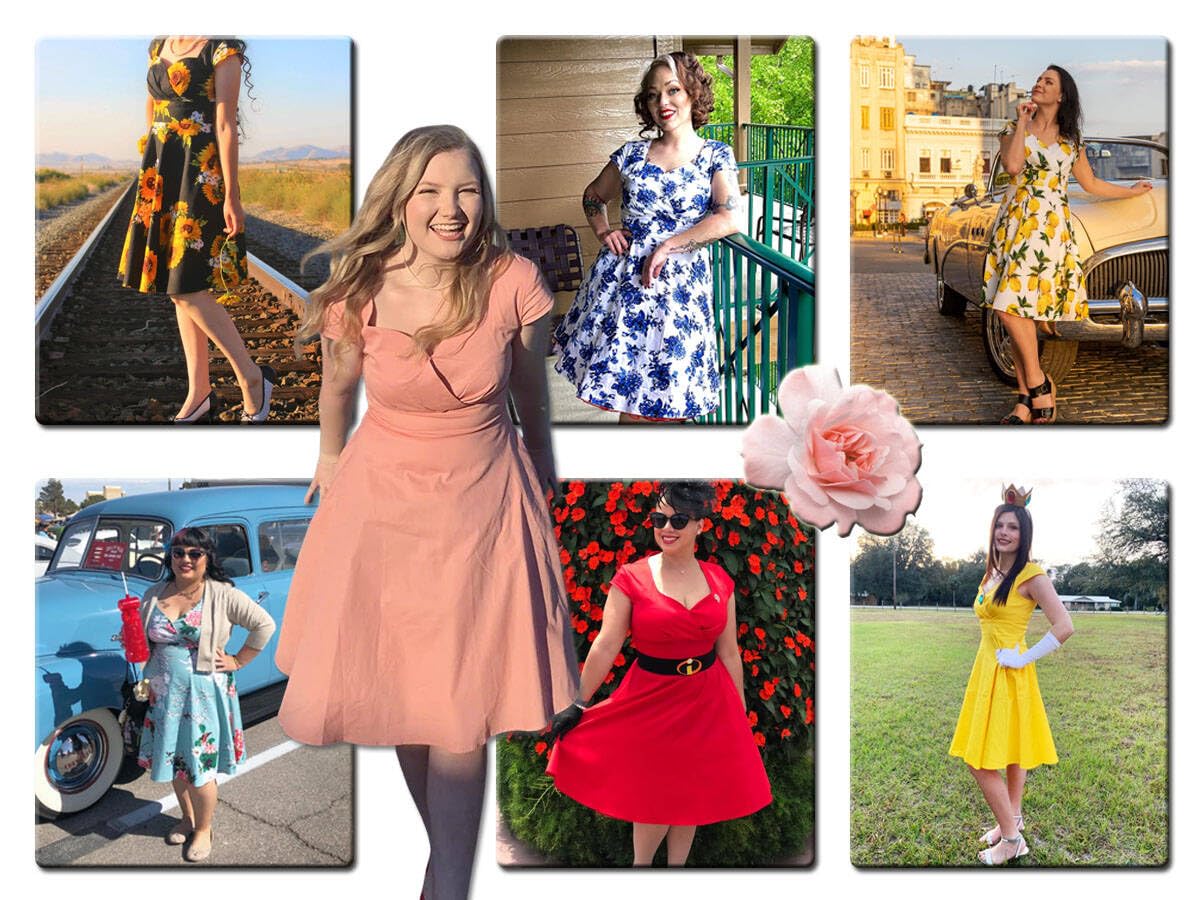 Hanpceirs Women's Cap Sleeve 1950s Vintage Party Dress Cocktail Dress Formal Dresses with Pocket Pumpkin L