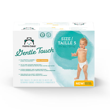 Amazon Brand - Mama Bear Gentle Touch Diapers, Size 5, 132 Count (4 packs of 33)