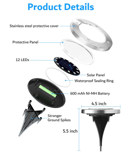 Biling Solar Outdoor Lights 12 Pack, Bright 12 LEDs Solar Ground Lights Waterproof, Flat Landscape Lighting Solar Powered for Yard Walkway Pathway Garden Driveway (White)