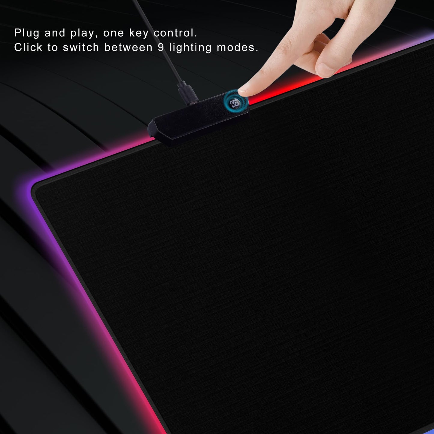 Cacoy 40" x 20" RGB Mouse Pad XXL, Extended Desk Mat with Smooth Surface and 9 Lighting Effects, LED Lighting Desk Pad with Stitched Edges and Non-Slip Rubber Base, Gaming Computer Mouse Mat, Black