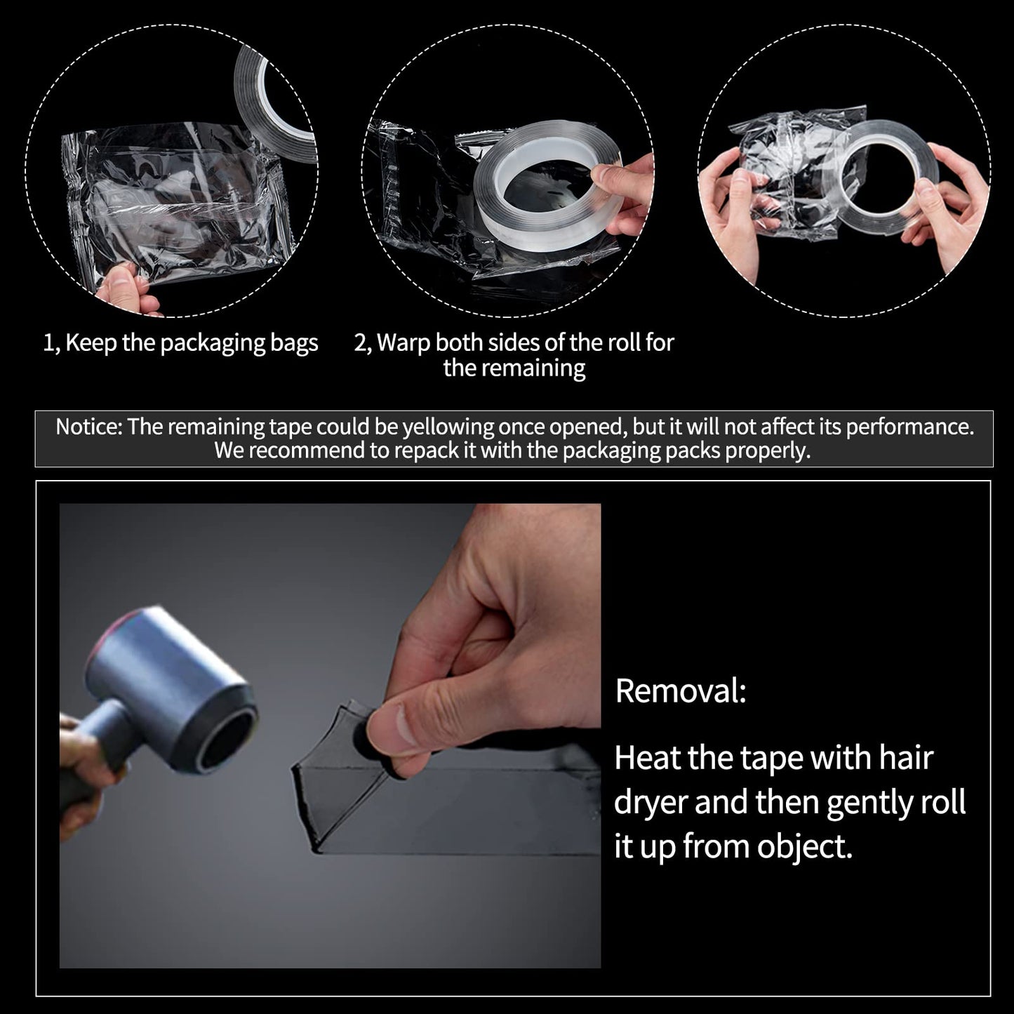 Art3d Double-Sided Mounting Tape (10FT), Multipurpose Removable Adhesive Foam Tape, Transparent, Household