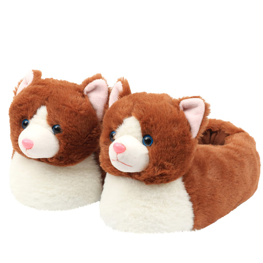 Aopuro Women Brown Cat Animal Slippers Cute Soft Plush House Shoes Fluffy Warm Slippers Cartoon Novelty Bedroom Gifts for Birthday Christmas