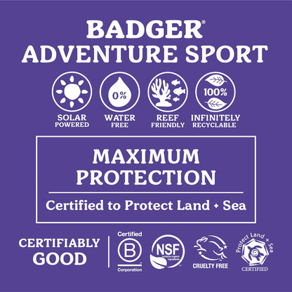 Badger Mineral Sunscreen SPF 50 Zinc Oxide Sunscreen with 98% Organic Ingredients, Reef-Safe, Broad-Spectrum, Hypoallergenic, Water Resistant, Unscented Adventure Sport 2.9 fl oz