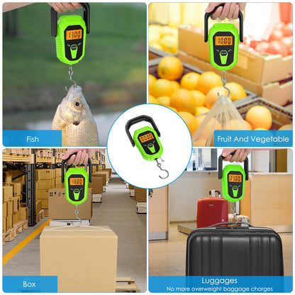 AMIR Digital Fishing Scale, 110lb/50kg Portable Luggage Scale, Electronic Fishing Scale with Lip Gripper, Digital Weight Scale with 38'' Tape Measure, Batteries Included