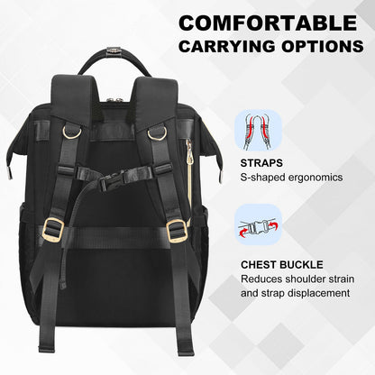 AIJIEKE Lunch Backpack for Women, 15.6 inch Laptop Backpack with Insulated Cooler Lunch Bag Set for Lunch Box Work Backpack for Travel Nurse Teacher, Black