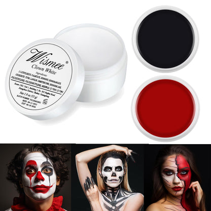 Wismee Clown Makeup Black White Red Cream Face Body Paint Clown Joker Zombie Vampire Skeleton Halloween Costume Fantasy Makeup Fancy Dress Up Cosmetics Set Oil Painting Art (White Red Black)