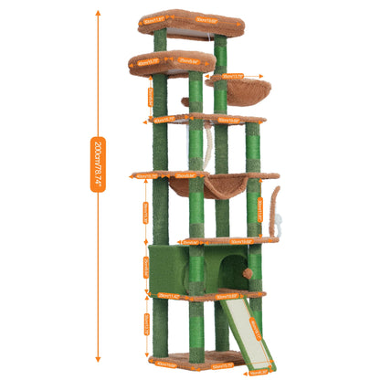 Heybly Tall Cat Tree,78 inch Multi-Level Cat Tower for Indoor Cats,2 Widened Plush Perches Cat Condo with Scratching Board and Big Caves HCT033CA
