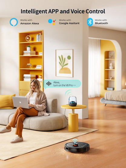 HONITURE Robot Vacuum and Mop Combo,V8 Pro Robot Vacuum Cleaner with 5000Pa Max Suction,Laser Navigator Robotic Vacuums with 180 Mins Run Time,Self-Charging,App Control,Ideal for Pet Hair