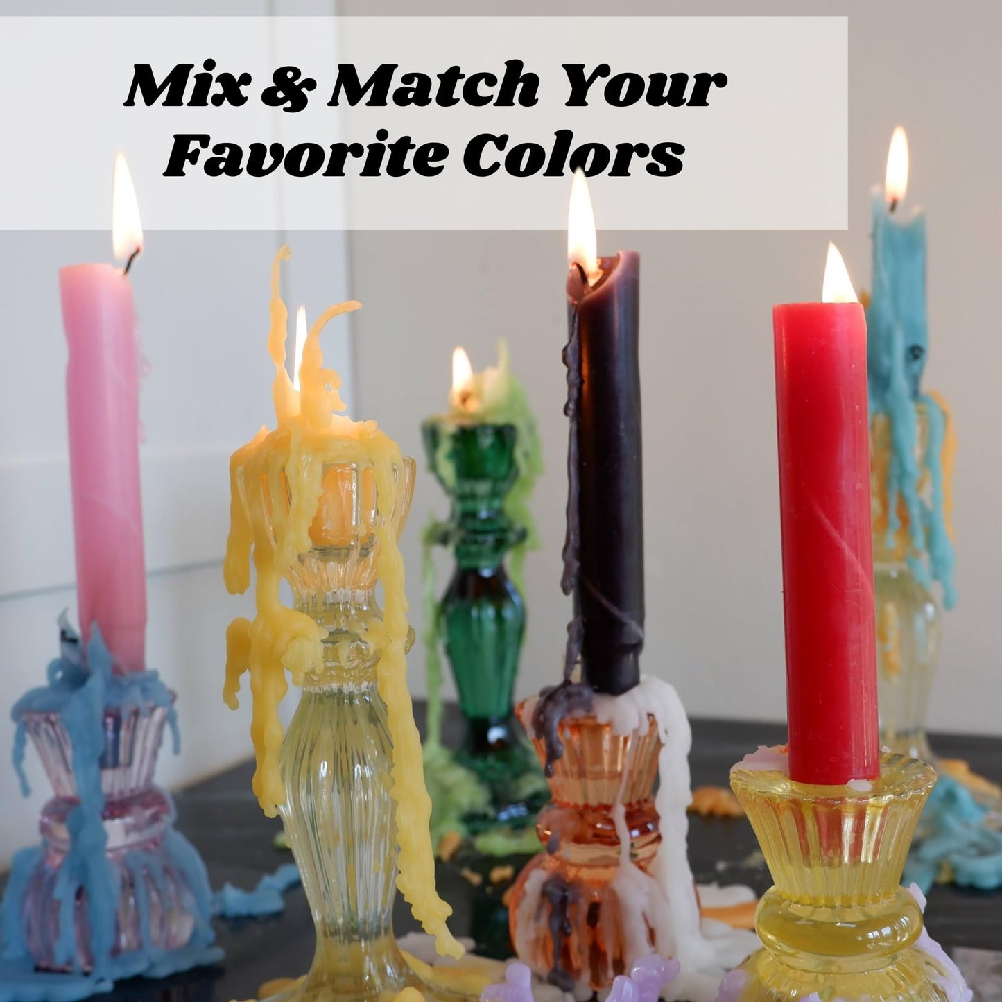 Candlestock Hippie Drippy Drip Candles - Pack of 11 Dripping Taper Candles - Wine Bottle Melting Candles (1 of Each Color)