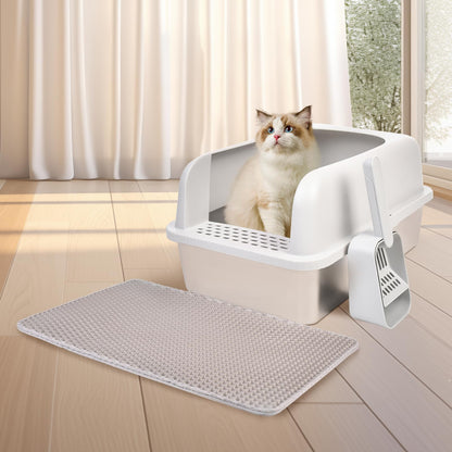 Henkelion Stainless Steel Cat Litter Box with Lid, 20" L x 14.2" W x 11.8" H, Extra Large Litter Box for Big Cats with High Sided, Anti-Urine Leakage, Easy Cleaning, Include Cat Mat and Scoop