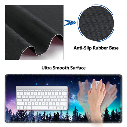 AIMSA Large Gaming Mouse Pad Set, Keyboard Wrist Rest Support + Extended Mouse Pad + Mouse Wrist Cushion + Coaster, Ergonomic Memory Foam Multifunctional Desk Mat 35x15.7inch (Forest Moon Sky)
